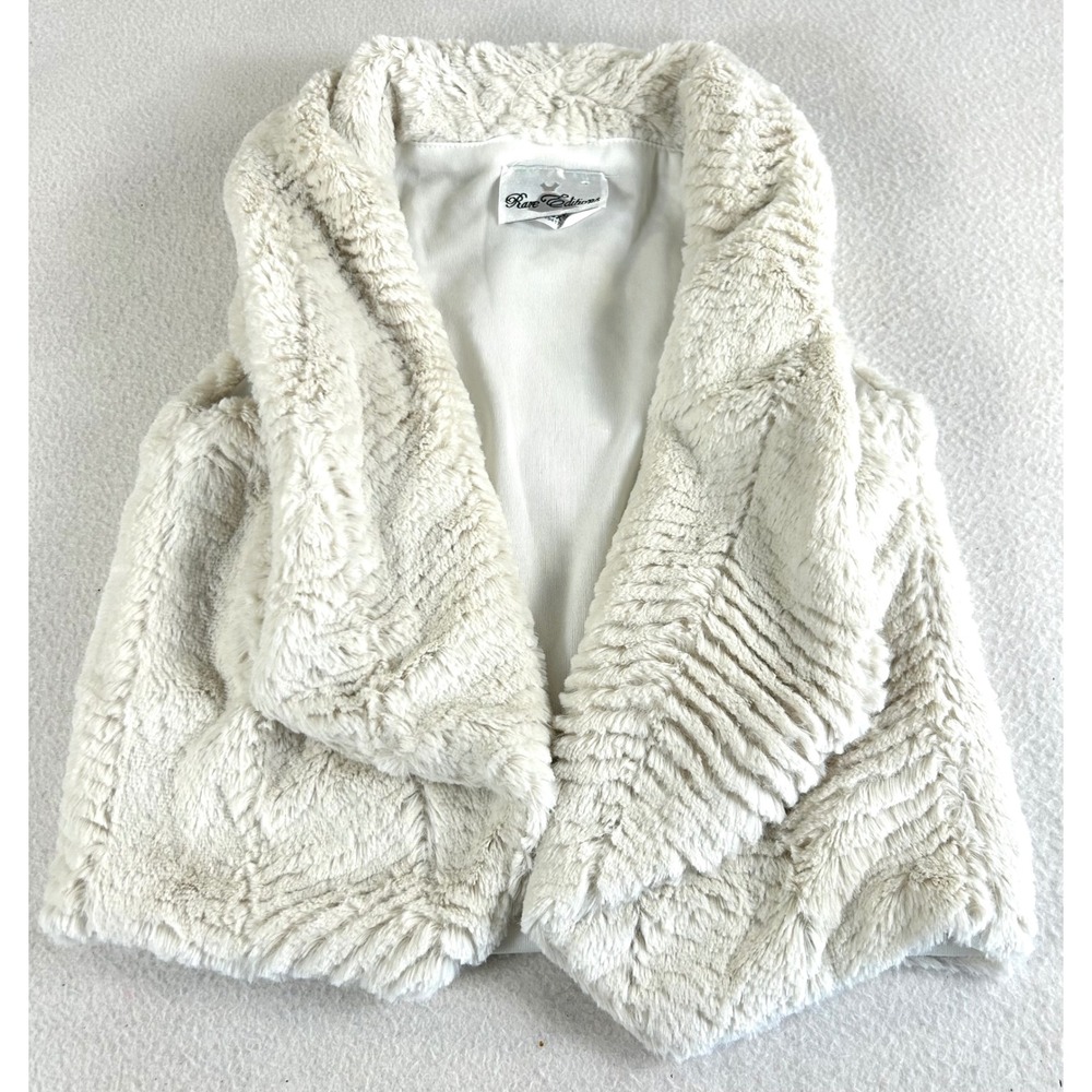 Rare Editions Faux Fur Vest Girls 6X Cream Winter